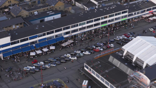 Copenhagen, Denmark – August 4, 2025: Aerial drone view of Kodbyen, the Meatpacking District, in the evening - Starpik Stock