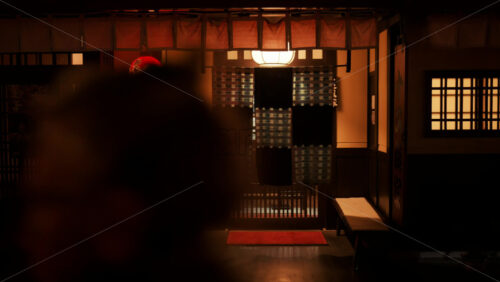 Kyoto, Japan – April 11, 2025: People walking on the streets of the Gion area in the evening. Translation: “Restaurant name” - Starpik Stock