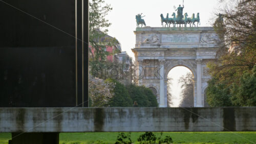 Milan, Italy – March 20, 2025: View of the Peace Arch in the Sempione Park in daylight - Starpik Stock