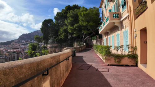Monaco City, Monaco – July 18, 2025: A stroll along the scenic pedestrian path on a charming narrow street in the city - Starpik Stock