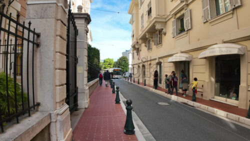 Monaco City, Monaco – July 18, 2025: A stroll along the scenic pedestrian path on a charming narrow street in the city - Starpik Stock