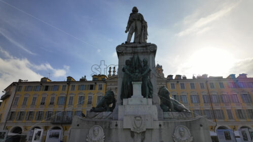 Nice, France – July 19, 2025: Statue of Giuseppe Garibaldi with two bronze lions at the base, in Place Garibaldi - Starpik Stock