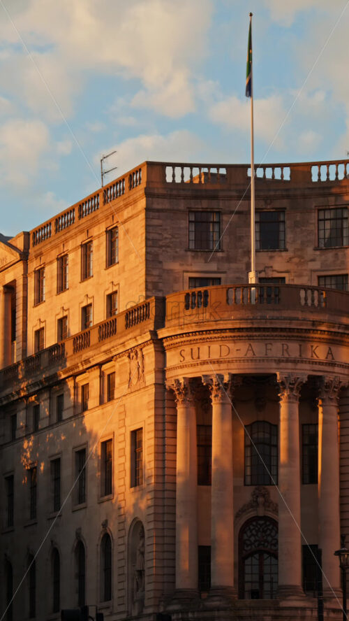 View of the facade of the South African High Commission Embassy in London, England in daylight. Vertical - Starpik Stock