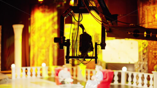 Video - Chisinau, Moldova - March 29, 2024: Professional camera filming with on the backstage of a TV set