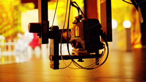 Video - Chisinau, Moldova - March 29, 2024: Professional camera filming with on the backstage of a TV set