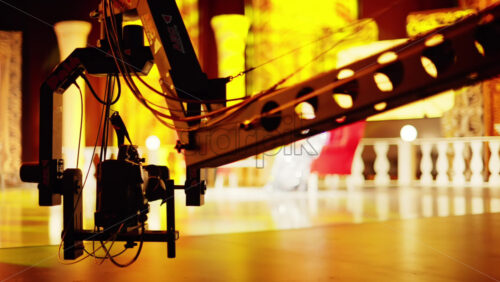 Video - Chisinau, Moldova - March 29, 2024: Professional camera filming with on the backstage of a TV set