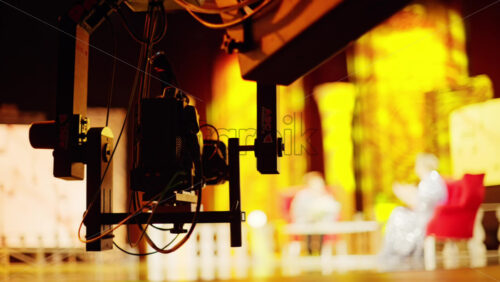 Video - Chisinau, Moldova - March 29, 2024: Professional camera filming with on the backstage of a TV set