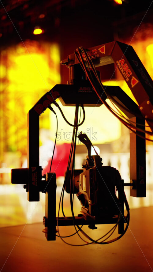 Video - Chisinau, Moldova - March 29, 2024: Professional camera filming with on the backstage of a TV set