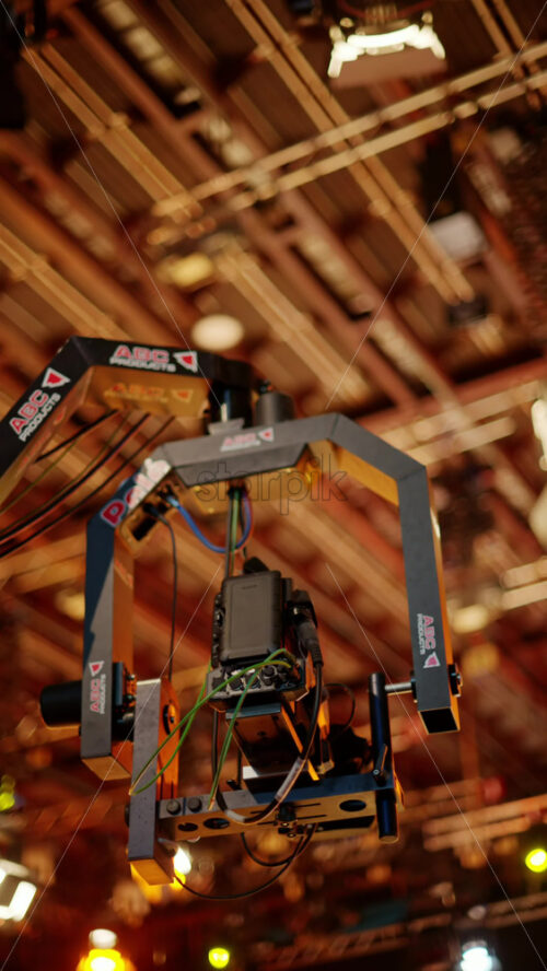 Video - Chisinau, Moldova - March 29, 2024: Professional camera filming with on the backstage of a TV set