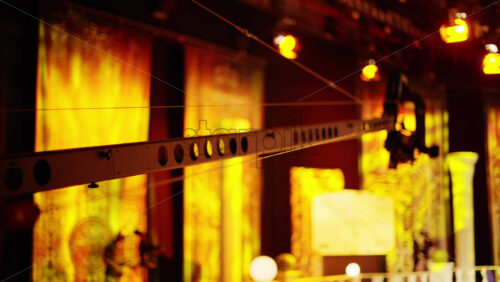 Video - Long professional camera filming with on the backstage of a TV set