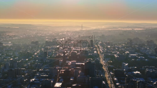 Video - Aerial drone view of Chisinau city at sunset. Moldova