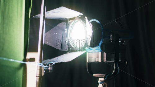 Video - Professional lighting equipment on the movie set with smoke in the air