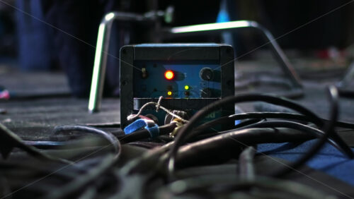 Video - CHISINAU, MOLDOVA - MARCH 28, 2021: Professional lighting equipment on the movie set. Electronic ballast and a lot of cables