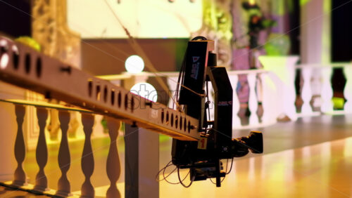 Video - Professional camera filming with on the backstage of a TV set