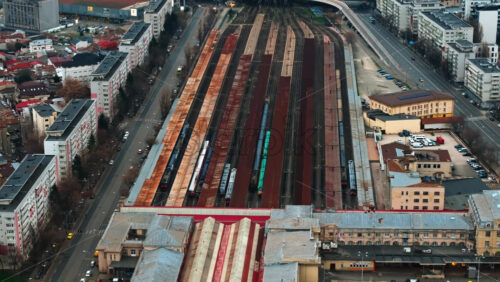 Video - Bucharest, Romania - March 03, 2024: Aerial drone view of Basarab overpass and train station in the center of the city