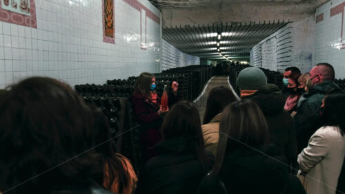 Video - CRICOVA, MOLDOVA - APRIL 6, 2021: Guided tour of the winery's wine cellars. A lot of people
