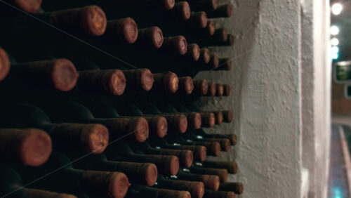 Video - Racks with bottles of wine in storage at the Cricova winery, Moldova