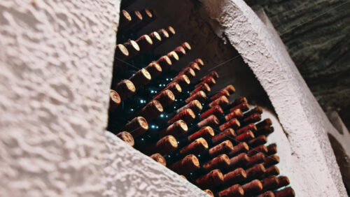 Video - Racks with bottles of wine in storage at the winery