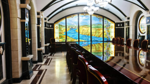 Video - Office with table and chairs, stained glass windows at Cricova winery, Moldova