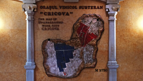 Video - CRICOVA, MOLDOVA - APRIL 6, 2021: The map of underground wine city on the wall of the winery