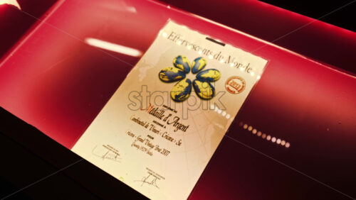 Video - CRICOVA, MOLDOVA - APRIL 6, 2021: Diploma of the French competition, under glass in the winery