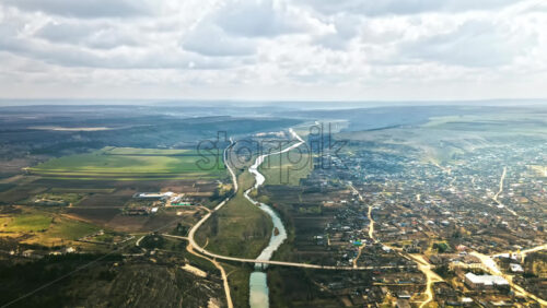 Video - Aerial drone hyperlapse of Orheiul Vechi landscape in early spring. Raut river. Moldova beauties landmarks