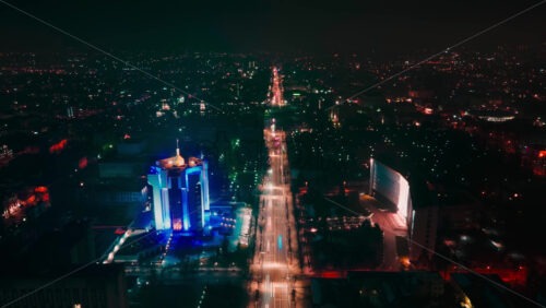 Video - Hyperlapse of Chisinau at night, drone view. Hyperlapse of Chisinau at night, drone view. Presidency and parliament building. Moldova
