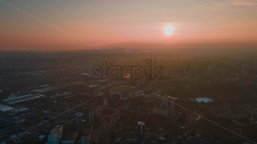 Video - Aerial drone hyperlapse timelapse sunrise above Chisinau city in Moldova.