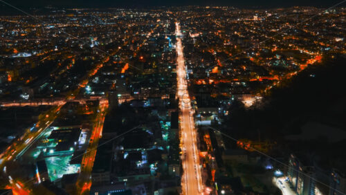 Video - Aerial drone hyperlapse timelapse of moving cars in the city at night. Chisinau, Moldova