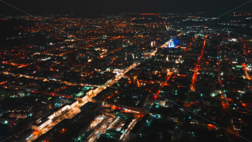 Video - Aerial drone hyperlapse timelapse of moving cars in the city at night. Chisinau, Moldova