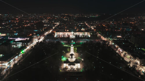 Video - Aerial drone hyperlapse timelapse of Chisinau city landmarks. Arch of Triumph, The Cathedral of Christ's Nativity, Government House building