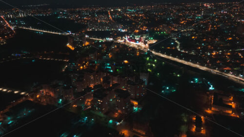 Video - Aerial drone hyperlapse timelapse of moving cars in the city at night. Chisinau, Moldova