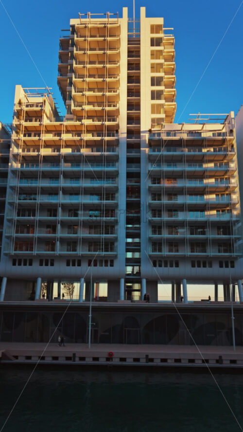 Video - Buildings in Mareterra new Residential district in Monaco in daylight. Vertical