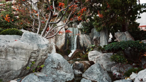 Video - View of the a small waterfall in the Japanese Gardens in Monaco