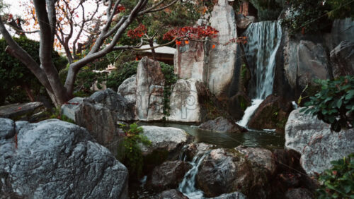 Video - View of the a small waterfall in the Japanese Gardens in Monaco
