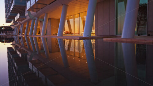 Video - Close up of a building in the Mareterra new Residential district in Monaco in the evening
