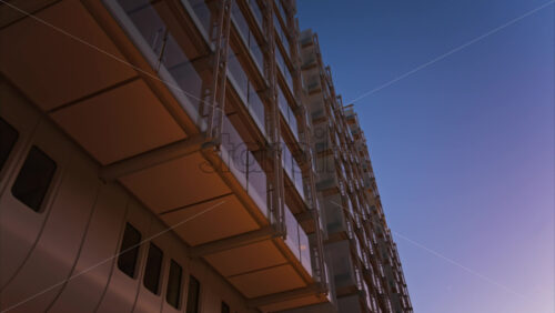 Video - Close up of a building in the Mareterra new Residential district in Monaco in the evening