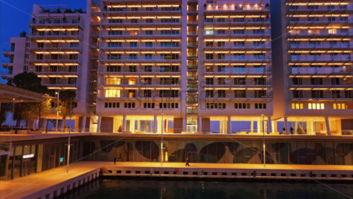 Video - Buildings in Mareterra new Residential district in Monaco in the evening