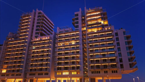 Video - Buildings in Mareterra new Residential district in Monaco in the evening
