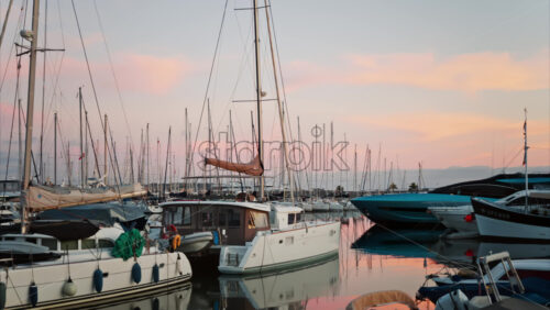 Video - View of boats docked in the Port de Cannes in France at sunset