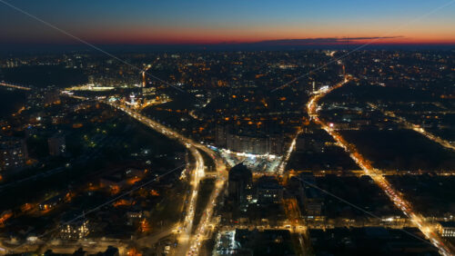 Video - Aerial drone hyperlapse timelapse of Chisinau city at sunset. Blue hour. Moldova