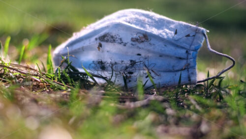 Video - Dirty medical mask is lying on the grass. Pollution idea