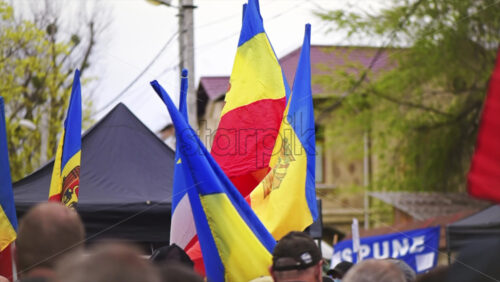 Video - People protesting for snap elections in front of constitutional court building, Chisinau, Moldova. Slow motion
