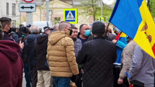 Video - CHISINAU, MOLDOVA - APRIL 28, 2021: People protesting for snap elections in front of constitutional court building