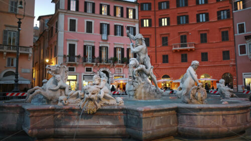 Video - Rome, Italy - February 13, 2024: The Fountain of Neptune located at the northern end of Navona square at sunset