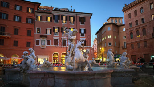 Video - Rome, Italy - February 13, 2024: The Fountain of Neptune located at the northern end of Navona square at sunset