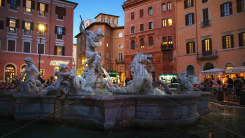 Video - Rome, Italy - February 13, 2024: The Fountain of Neptune located at the northern end of Navona square at sunset