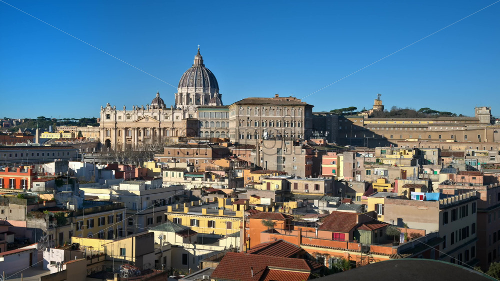 Video - Aerial view of Vatican city from the distance. Saint Peter's Basilica at sunset in Rome, Italy