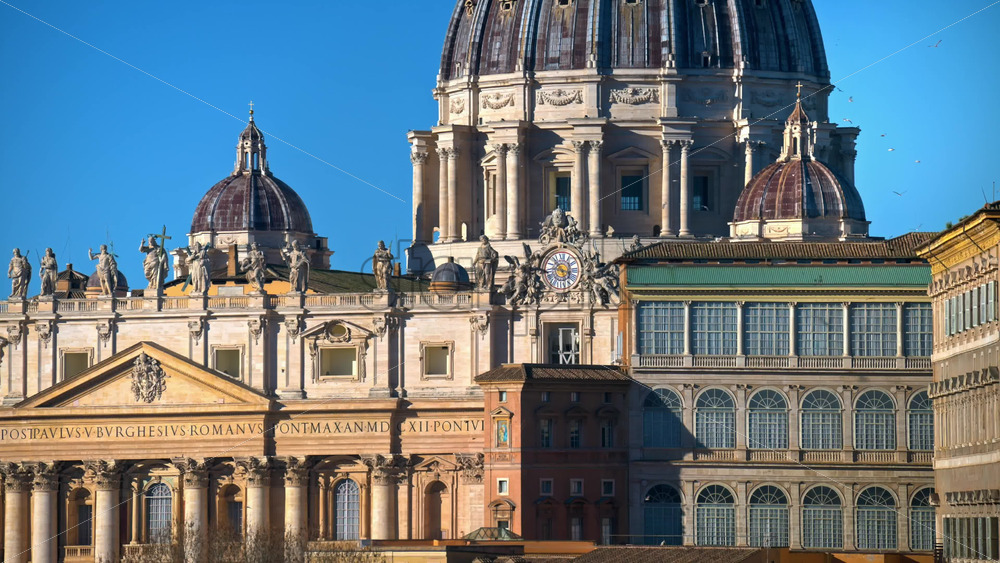 Video - Aerial view of Vatican city from the distance. Saint Peter's Basilica at sunset in Rome, Italy