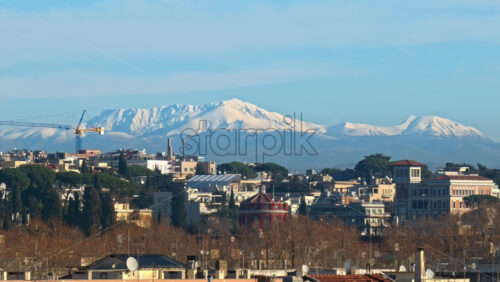 Video - Aerial view of mountains and buildings at sunset near Rome, Italy